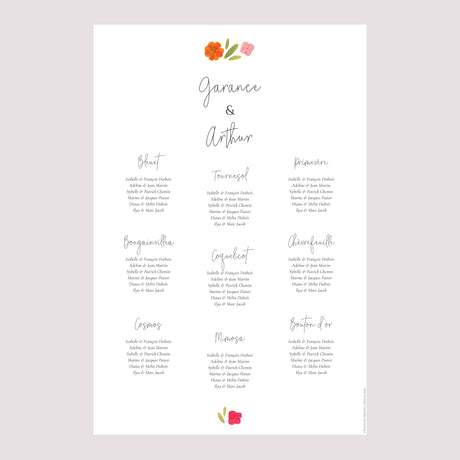 Plan de table Mariage Portrait Herbier Bucolique