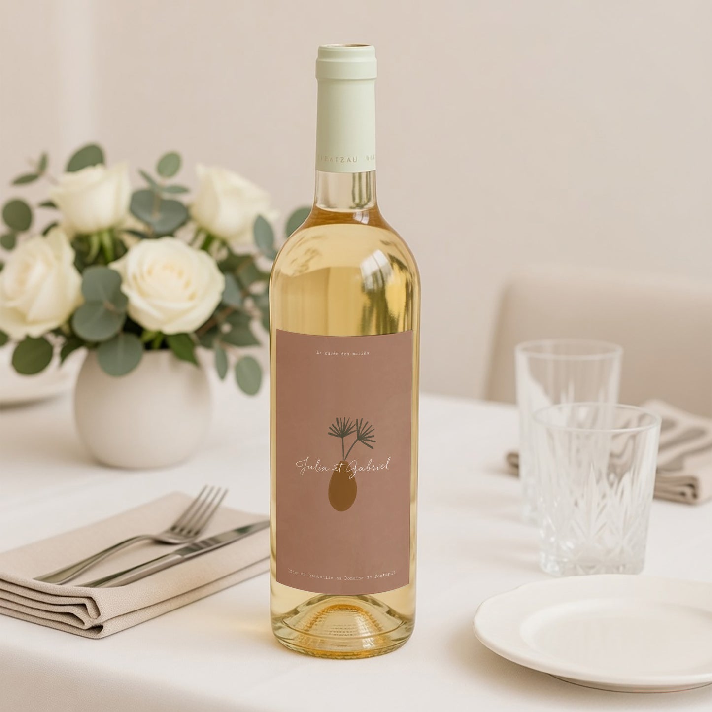 Etiquette bouteille Mariage Portrait Couple à composer boho photo N° 2