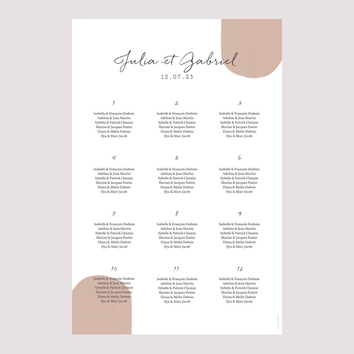 Plan de table Mariage Portrait Couple à composer boho photo N° 2