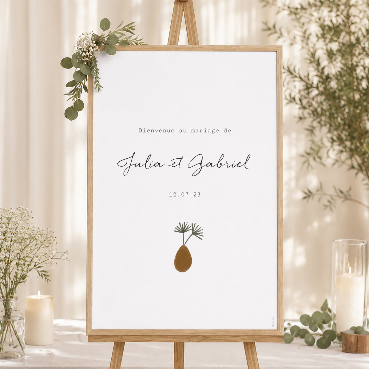 Panneau bienvenue Mariage Portrait 60 x 90 cm Couple à composer boho photo N° 1