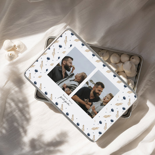 Boite métallique Objets Rectangle Fête des pères fleurs motifs photo