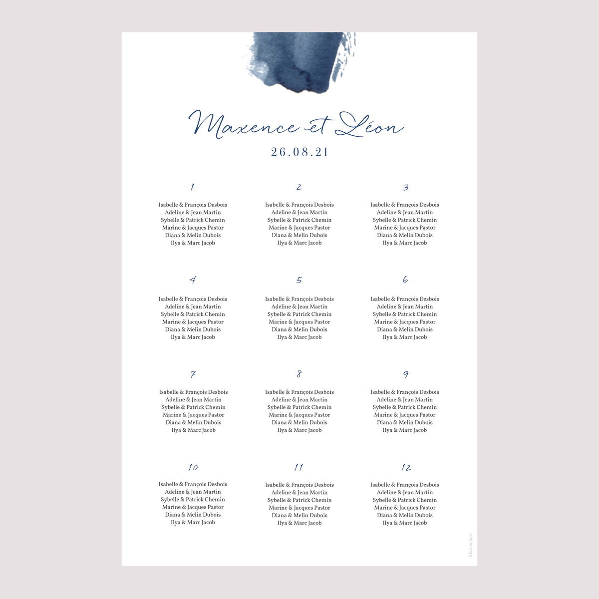 Plan de table Mariage Portrait Nuit Magique photo N° 2