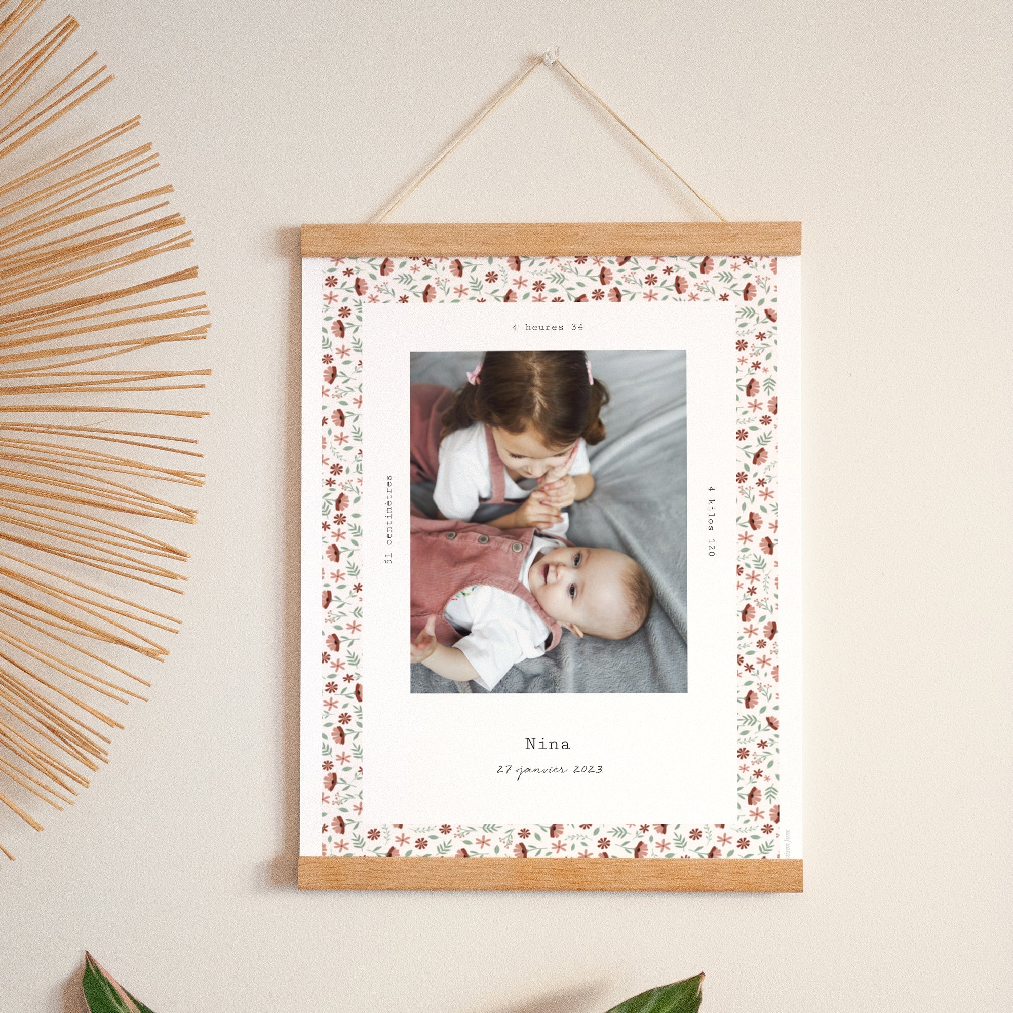 Affiche Naissance Portrait 30 x 40 cm Liberty fille photo N° 1
