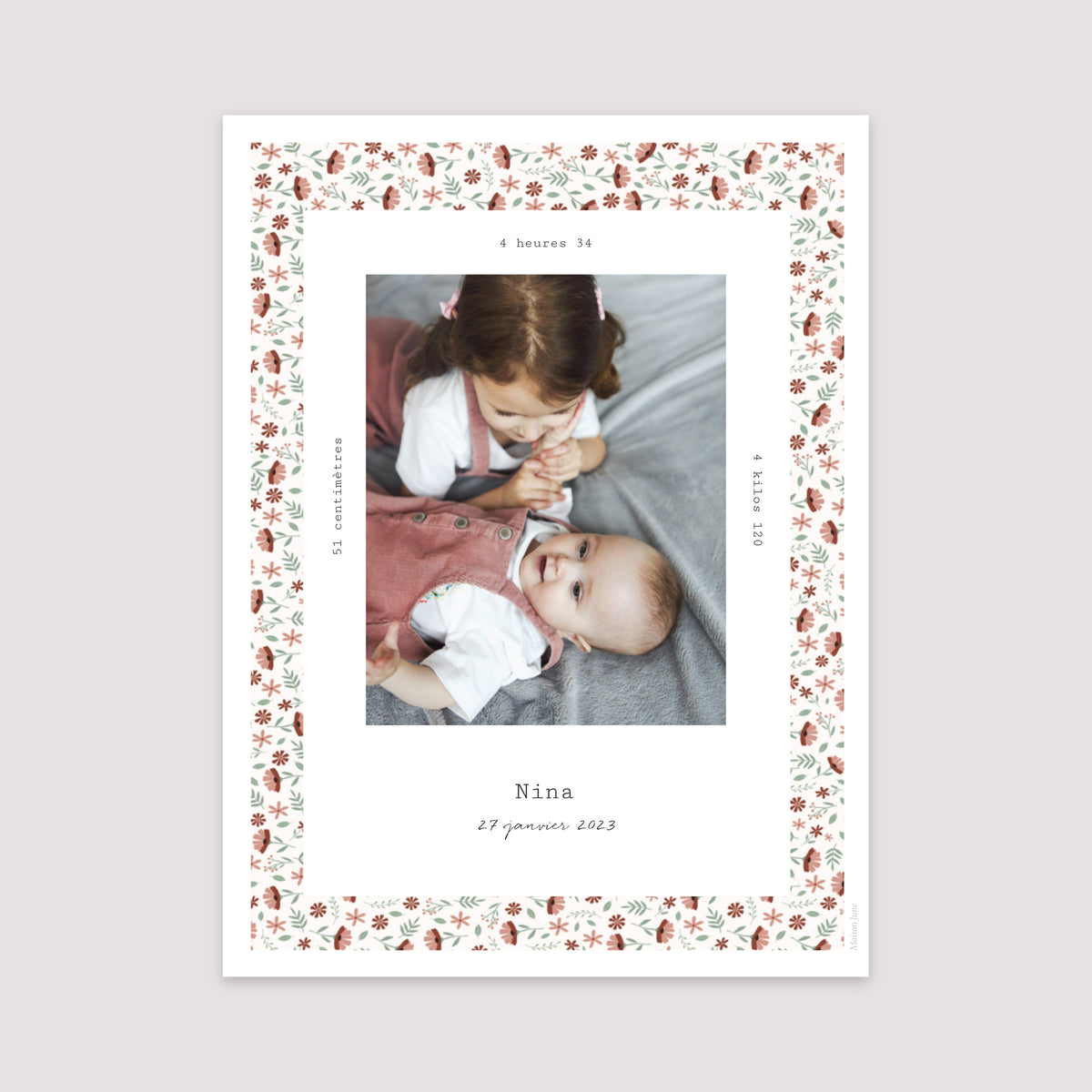 Affiche Naissance Portrait 30 x 40 cm Liberty fille photo N° 2