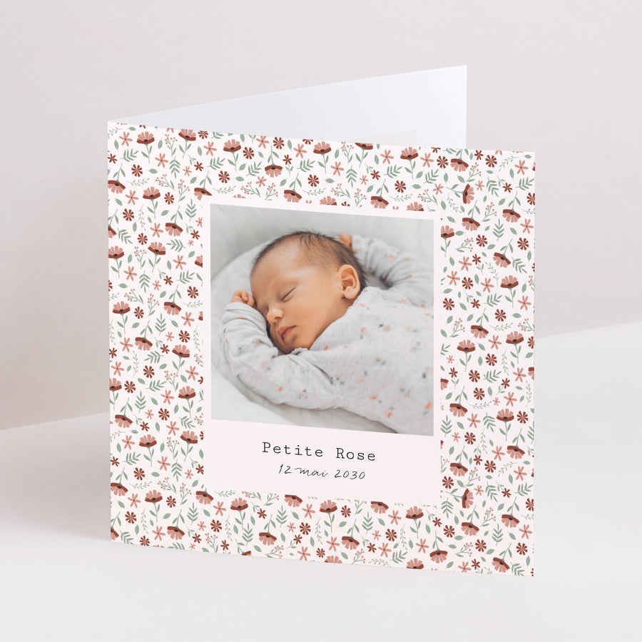 Faire-part Naissance Carré double volet Liberty fille photo