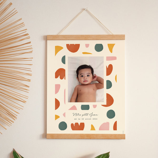 Affiche Naissance Portrait 30 x 40 cm Formes abstraites colorées accordeon photo