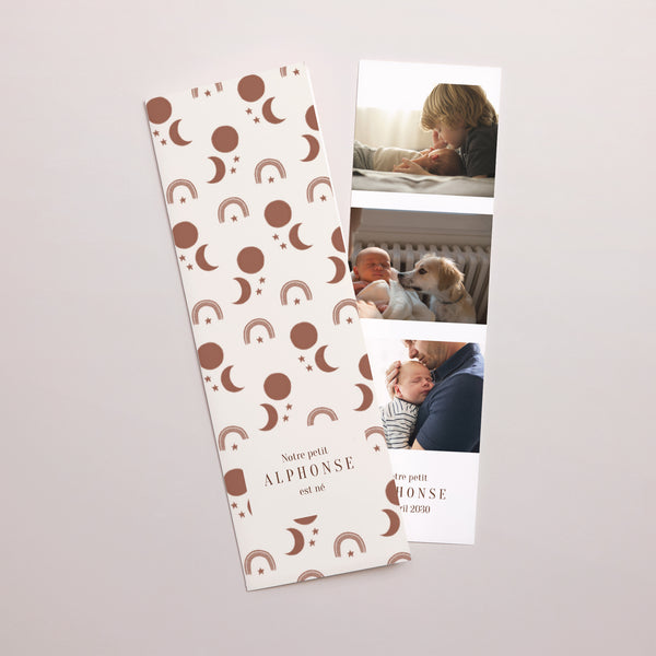 Faire-part Naissance Marque-page photo Lune, étoiles motifs photo