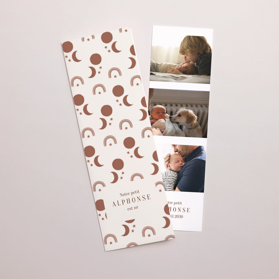 Faire-part Naissance Marque-page photo Lune, étoiles motifs photo