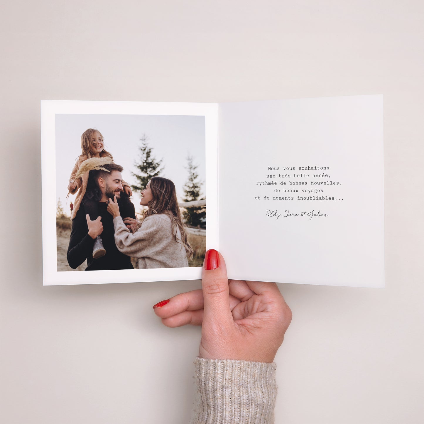 Carte de Noel Fin d'année Carré double volet Couronne sapin et gui photo N° 2