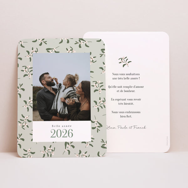 Carte de voeux Fin d'année Portrait, bords arrondis Sous le gui photo