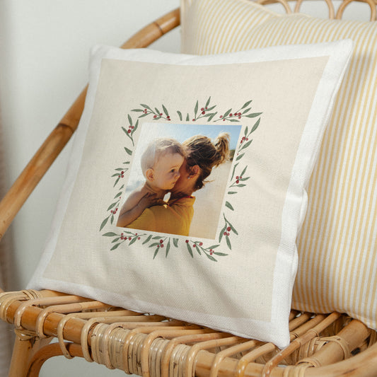 Coussin Fin d'année Beige naturel Encadrement végétal photo