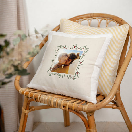 Coussin Fin d'année Beige naturel Encadrement végétal