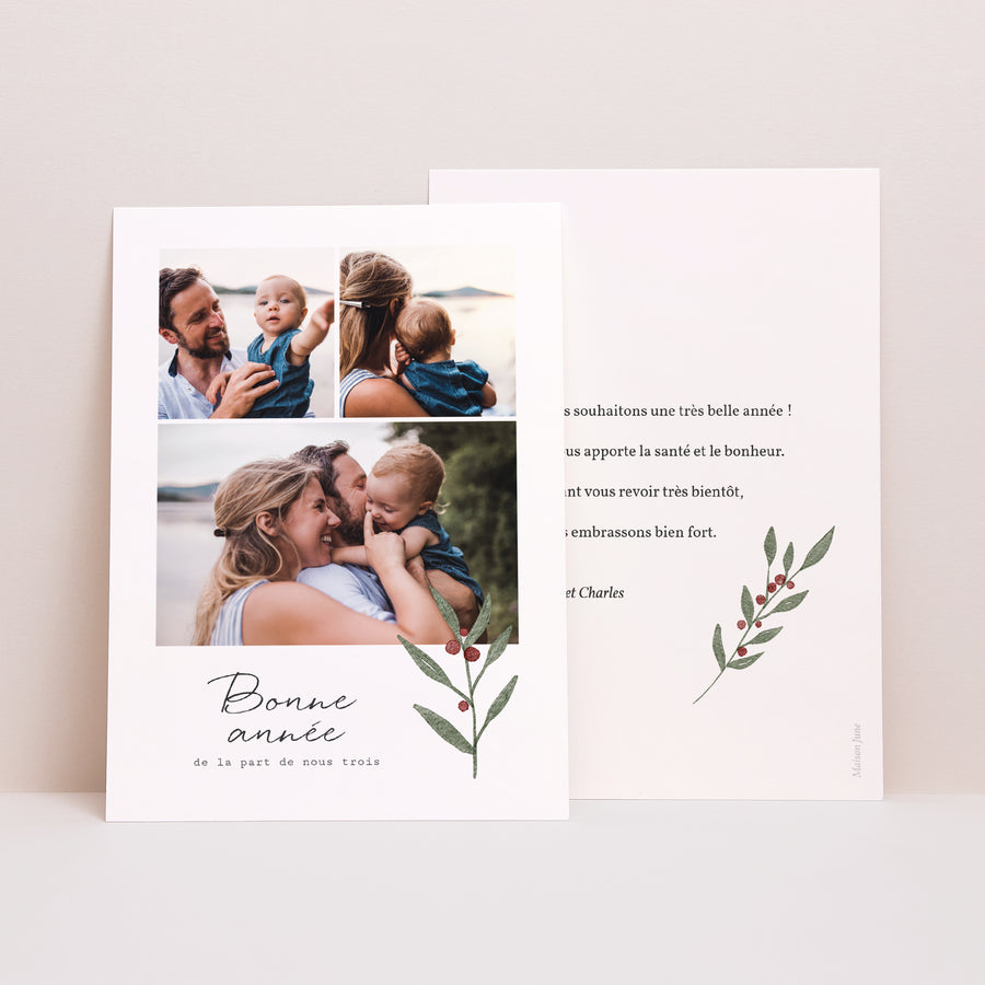 Carte de voeux Fin d'année Portrait Vœux branche photo