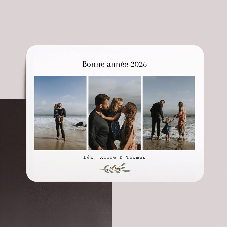 Carte de voeux Fin d'année Lot de 8, magnétique, paysage, rectangle coins arrondis Trio de Vœux photo