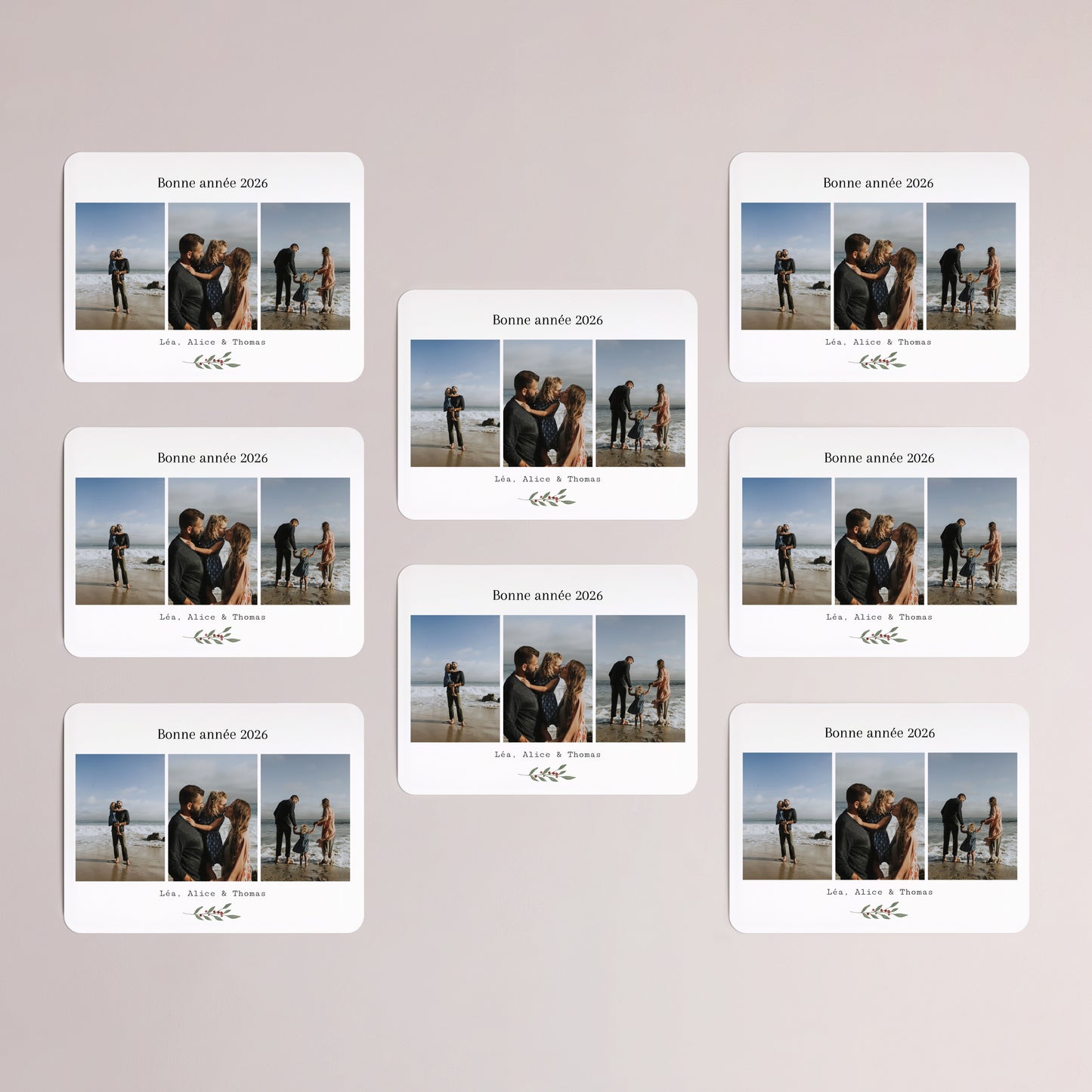 Carte de voeux Fin d'année Lot de 8, magnétique, paysage, rectangle coins arrondis Trio de Vœux photo N° 3