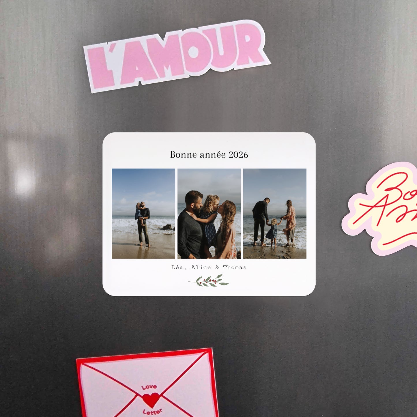 Carte de voeux Fin d'année Lot de 8, magnétique, paysage, rectangle coins arrondis Trio de Vœux photo N° 4