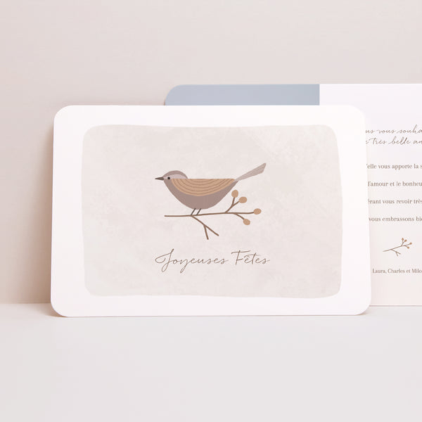 Carte de Noel Fin d'année Paysage, bords arrondis L'oiseau porte-bonheur photo