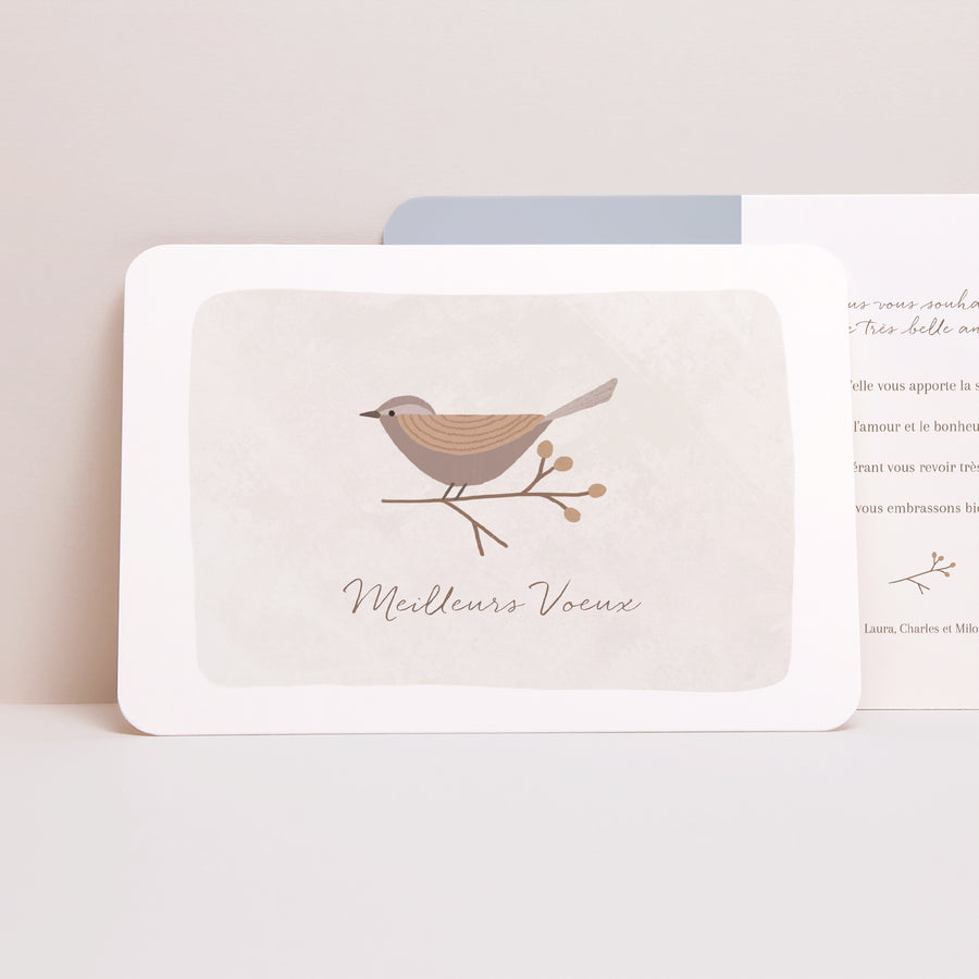 Carte de voeux Fin d'année Paysage, bords arrondis L'oiseau porte-bonheur photo