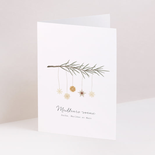 Carte de voeux Fin d'année Portrait double volet Suspension de Noël originale photo