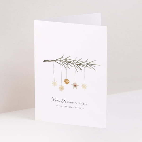 Carte de voeux Fin d'année Portrait double volet Suspension de Noël originale photo