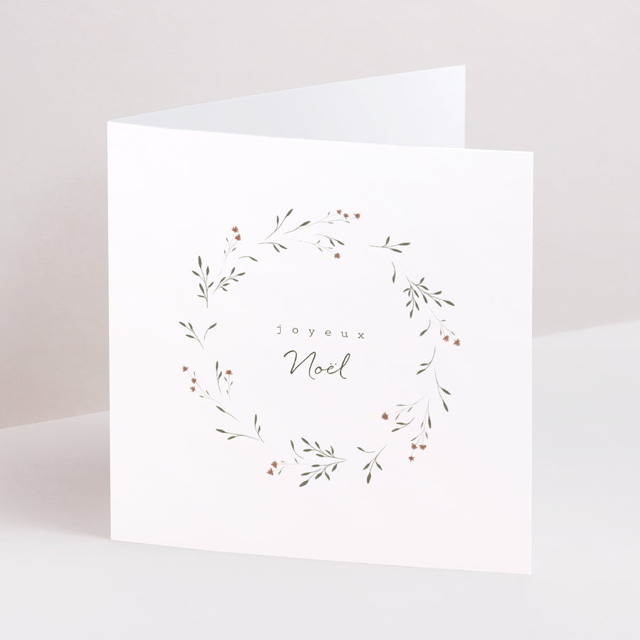 Carte de Noel Fin d'année Carré double volet Couronne végétale et florale photo