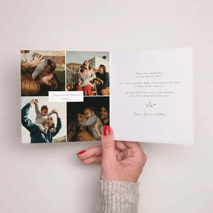 Carte de Noel Fin d'année Carré double volet Couronne végétale et florale photo N° 2