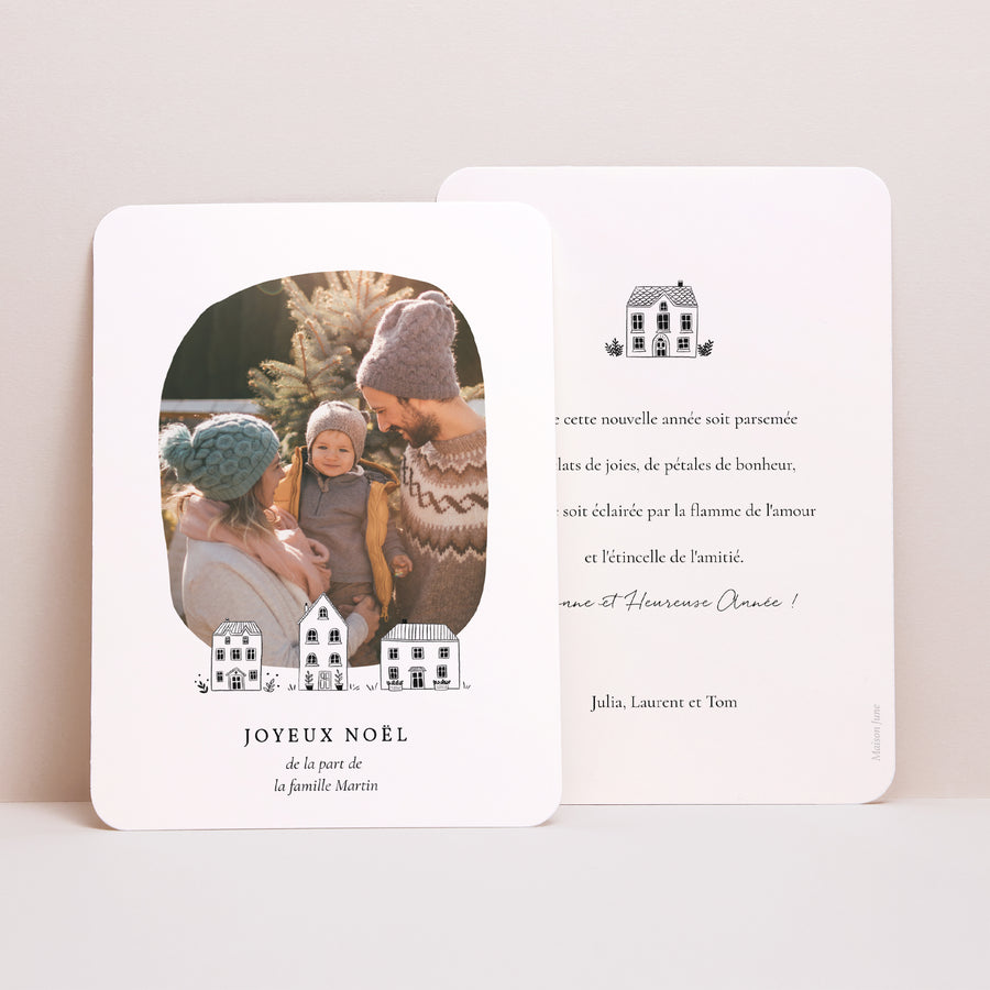Carte de Noel Fin d'année Portrait, bords arrondis Illustrations Monochromes photo