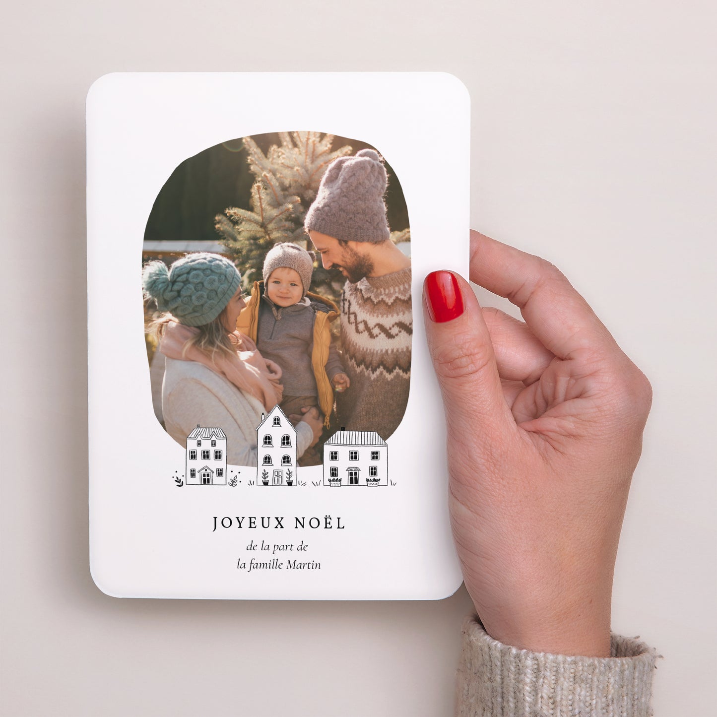 Carte de Noel Fin d'année Portrait, bords arrondis Illustrations Monochromes photo N° 2