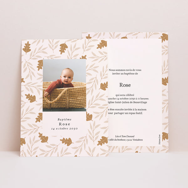 Faire-part Baptême Portrait Feuilles d'Automne, fille photo
