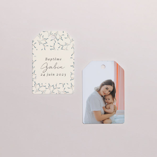 Etiquette perforée Baptême Fanion Bébé, coussin garçon photo