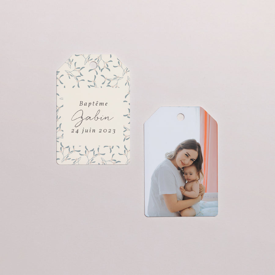 Etiquette perforée Baptême Fanion Bébé, coussin garçon photo