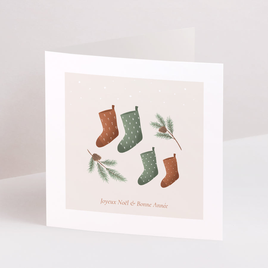 Carte de Noel Fin d'année Carré double volet Branches de sapin de Noël photo