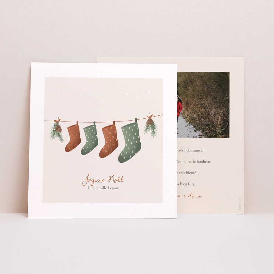 Carte de Noel Fin d'année Carré Branches de sapin de Noël photo