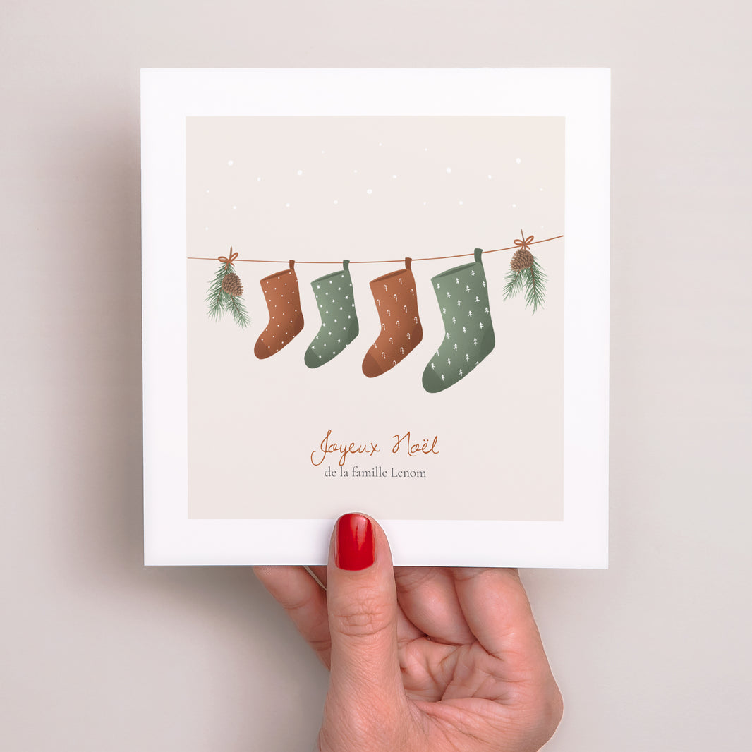 Carte de voeux Fin d'année Carré Chaussettes de Noël photo N° 2