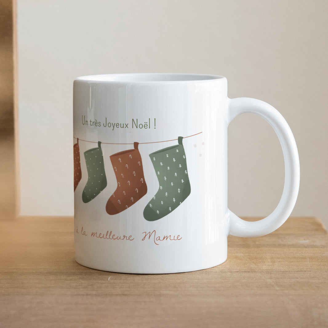 Mug Fin d'année Blanc Chaussettes de Noël photo N° 1