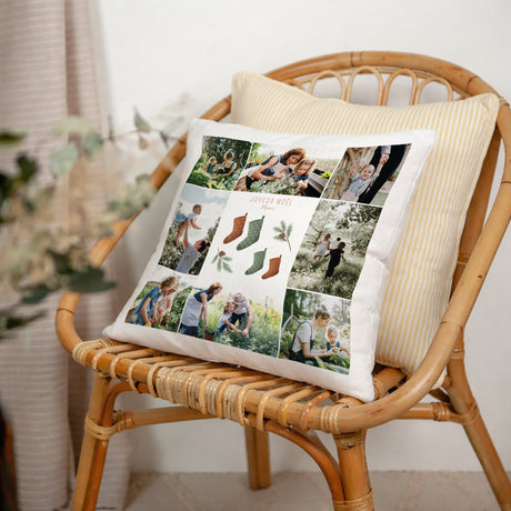 Coussin Fin d'année Beige naturel Branches de sapin de Noël