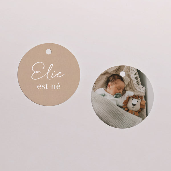 Etiquette perforée Naissance Ronde Portrait Kraft Naturel photo