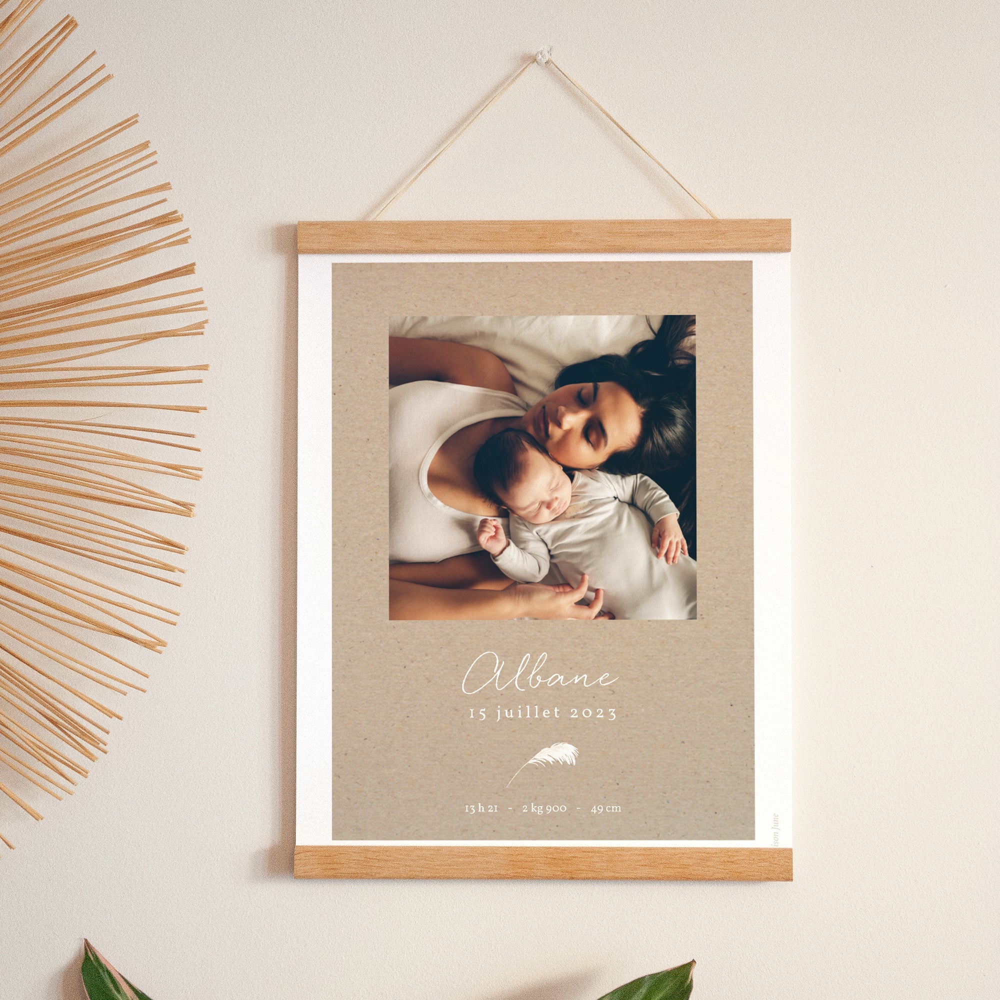 Affiche Naissance Portrait 30 x 40 cm Couronne Kraft photo N° 1