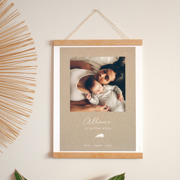 Affiche Naissance Portrait 30 x 40 cm Couronne Kraft photo