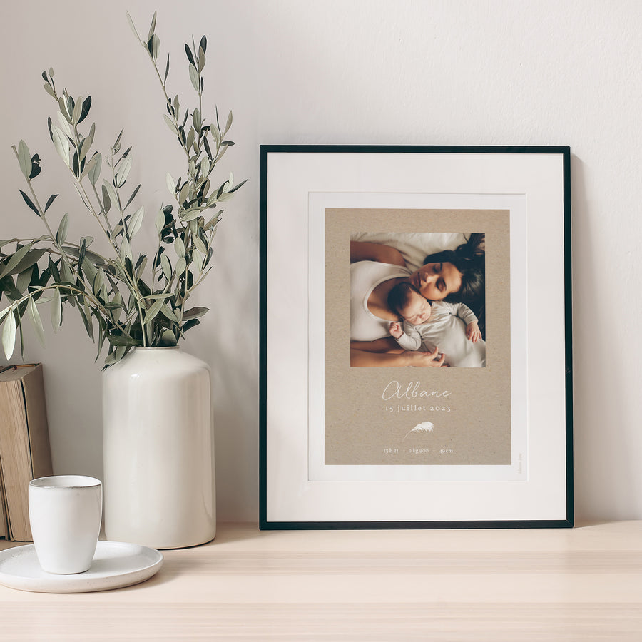 Affiche Naissance Portrait Couronne Kraft photo