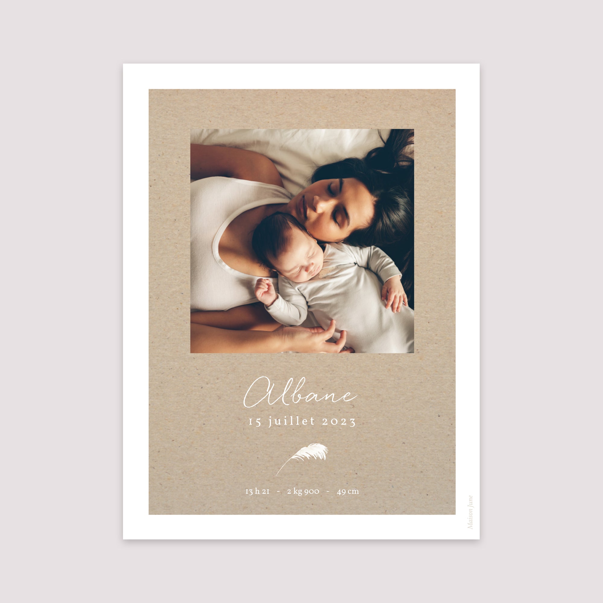 Affiche Naissance Portrait 30 x 40 cm Couronne Kraft photo N° 2