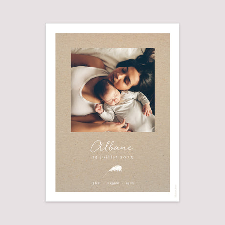 Affiche Naissance Portrait 30 x 40 cm Couronne Kraft