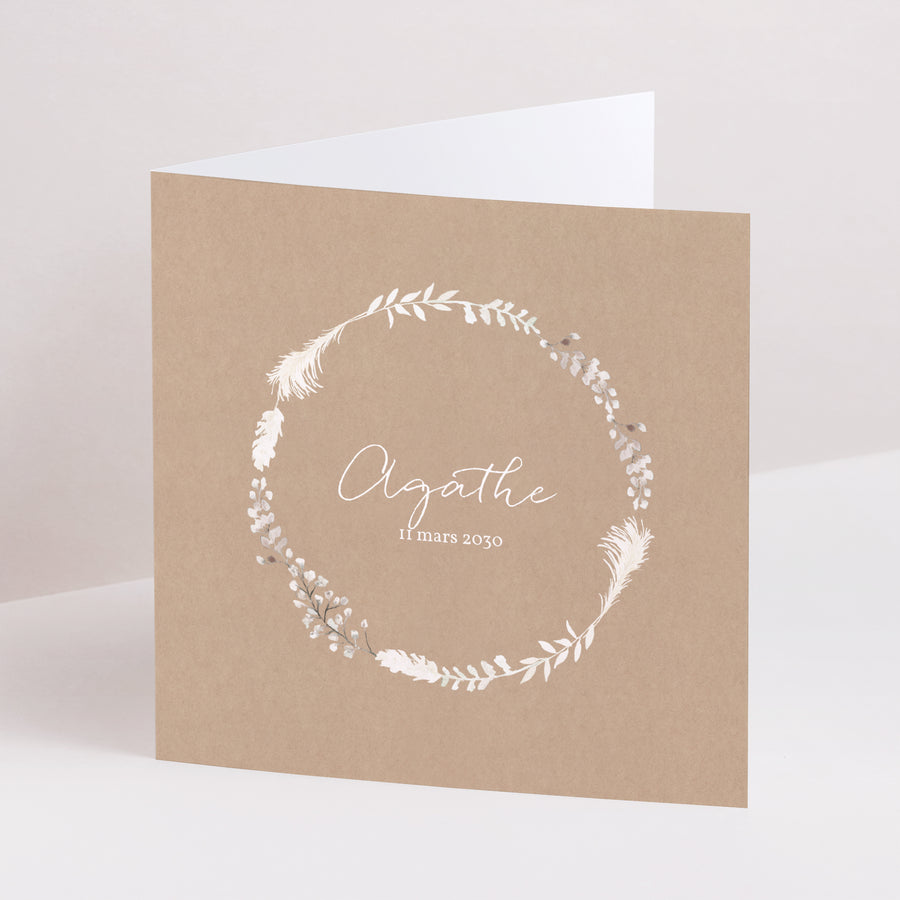 Faire-part Naissance Carré double volet Couronne Kraft photo