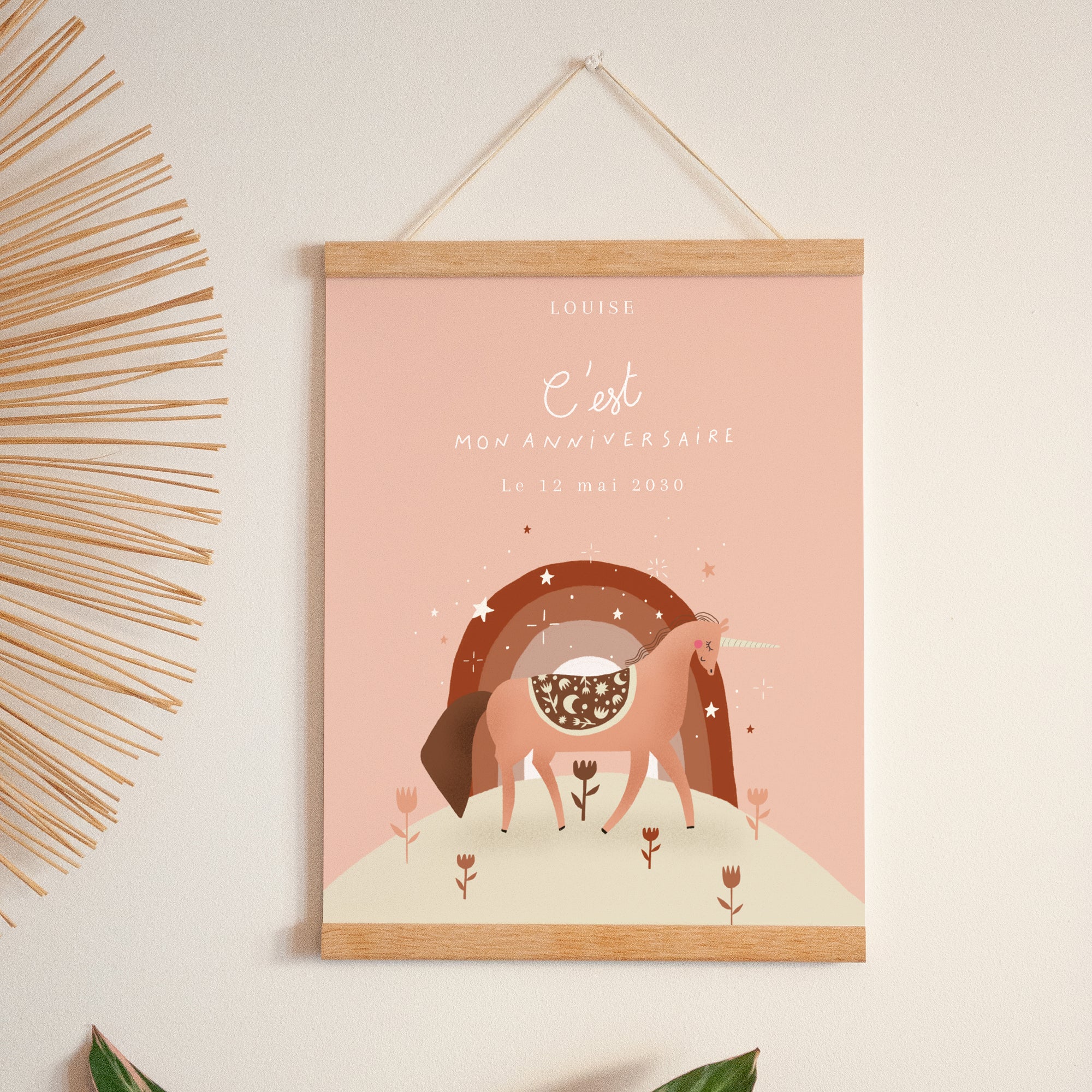 Affiche Anniversaire Enfant Portrait 30 x 40 cm Licorne Rose Poudré photo N° 1
