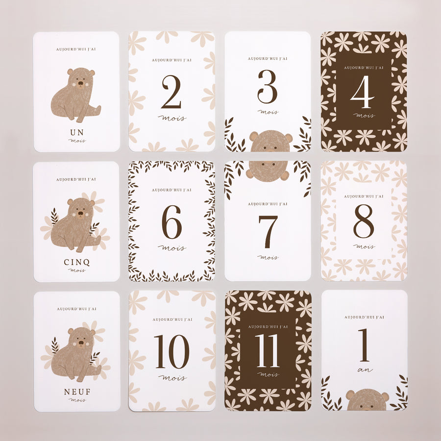 Carte étape bébé Naissance Lot de 12 Ourson photo