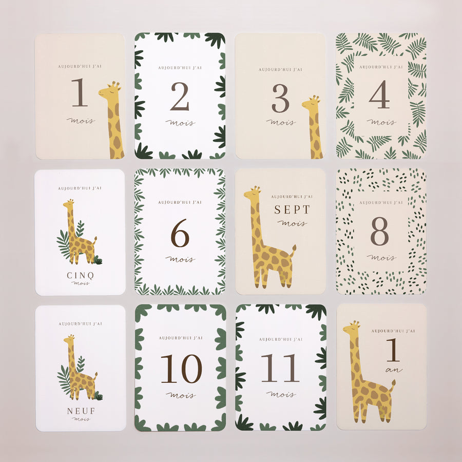 Carte étape bébé Naissance Lot de 12 Girafe Savane photo