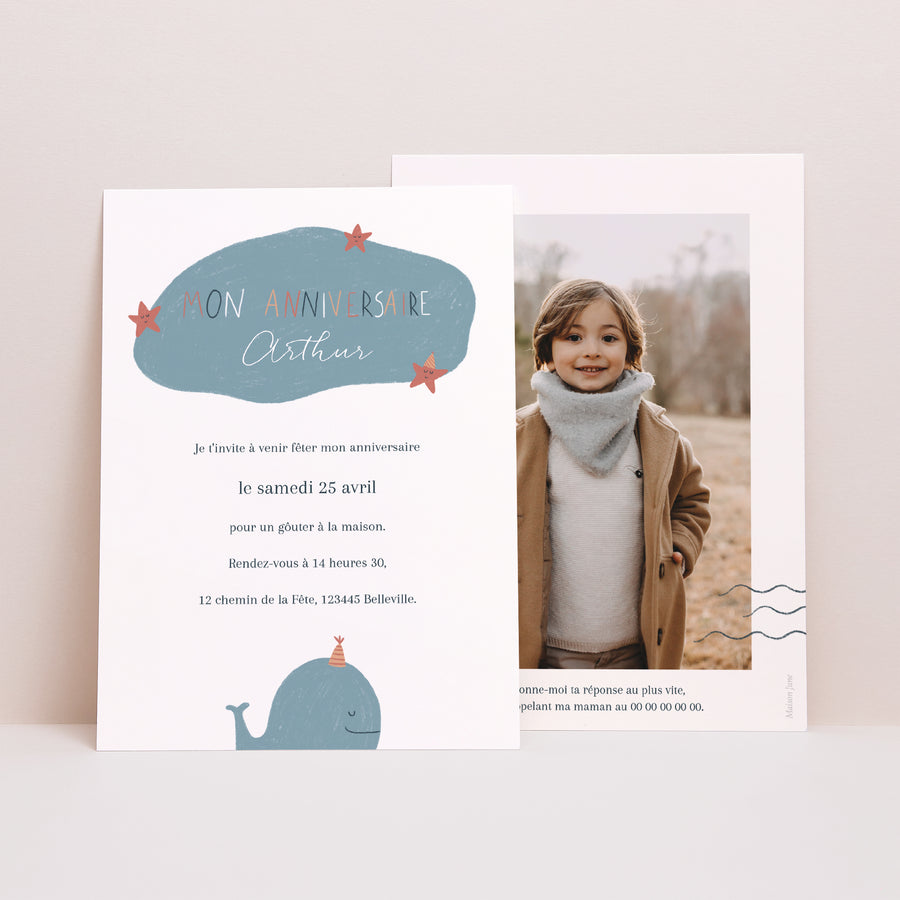 Invitations Anniversaire Enfant Portrait Jolie Baleine photo