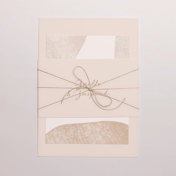 Faire-part Mariage 3 cartes, ruban Terre de Sienne photo