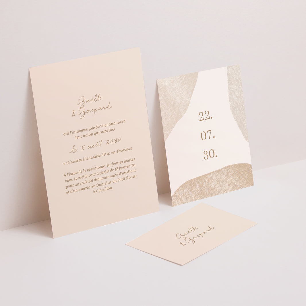 Faire-part Mariage 3 cartes, ruban Terre de Sienne photo N° 2