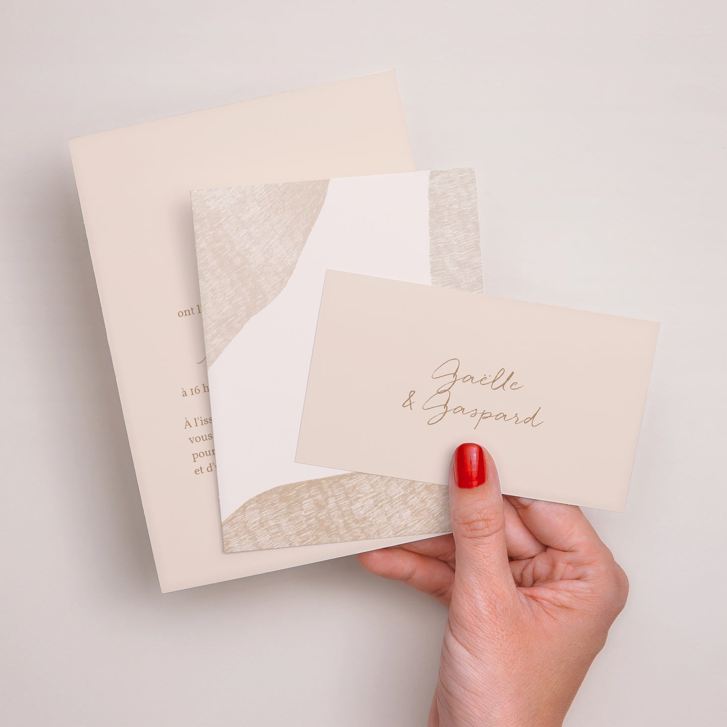 Faire-part Mariage 3 cartes, ruban Terre de Sienne photo N° 3